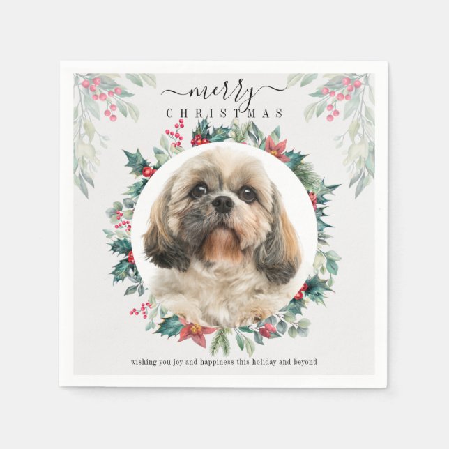 Merry Christmas Custom Pet Portrait Paper Serviette (Vorderseite)