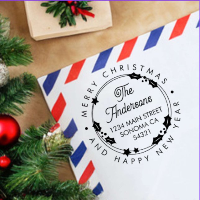Merry Christmas Custom Script Address Wreath Gummistempel (Von Creator hochgeladen)