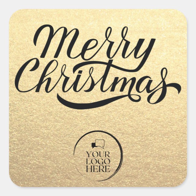 Merry Christmas Custom Simple Gold Business Logo Quadratischer Aufkleber (Vorderseite)
