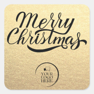 Merry Christmas Custom Simple Gold Business Logo Quadratischer Aufkleber