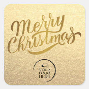 Merry Christmas Custom Simple Gold Business Logo Quadratischer Aufkleber