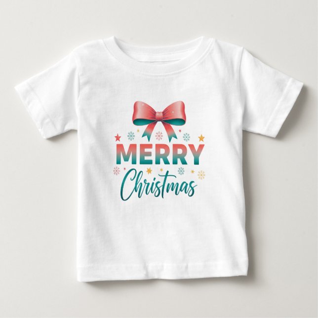 Merry Christmas Cute Baby Festive Bow T-Shirt (Vorderseite)