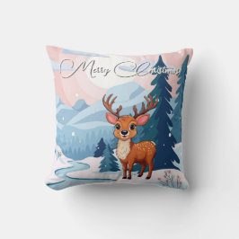Merry Christmas Cute Cartoon Reindeer in winter  Kissen
