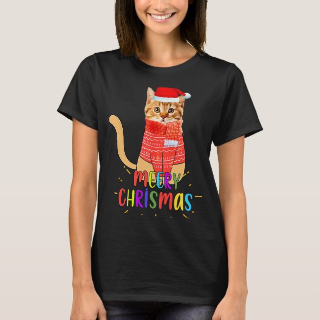 Merry Christmas Cute Cat Christmas For Lovers T-Shirt (Vorderseite)