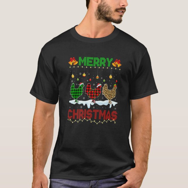 Merry Christmas Cute Chicken Xmas Leopard Plaid Sa T-Shirt (Vorderseite)
