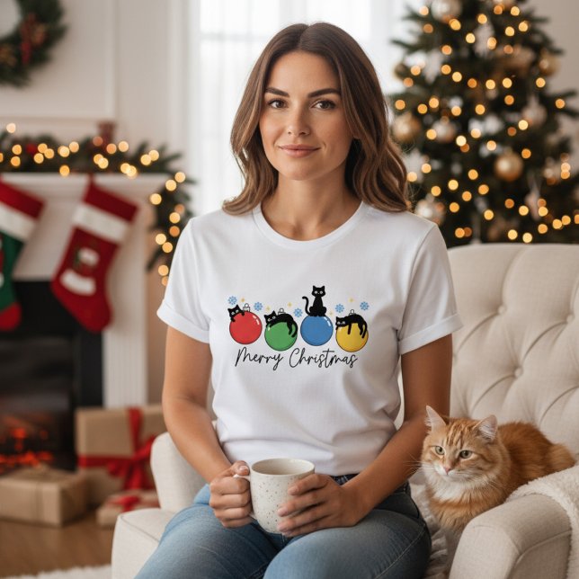 Merry Christmas Cute Christmas Cats Baubles Tri-Blend Shirt (Von Creator hochgeladen)