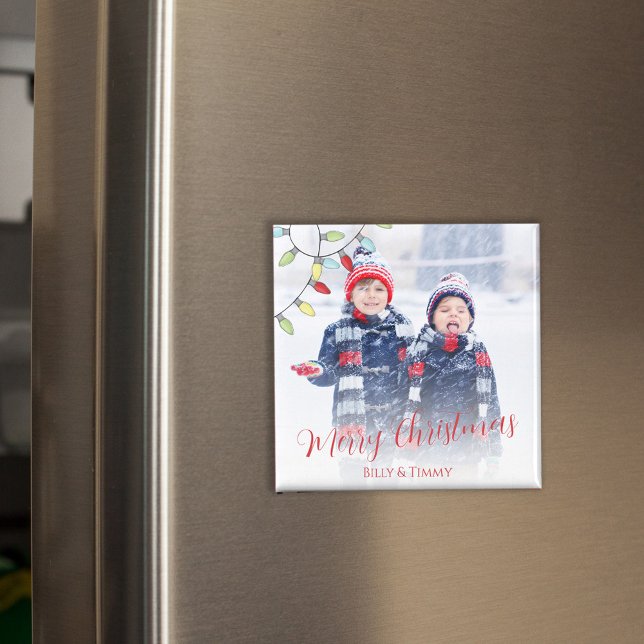 Merry Christmas Cute Colorful String Lights  Magnet (Merry Christmas whimsical colorful lights photo magnet)