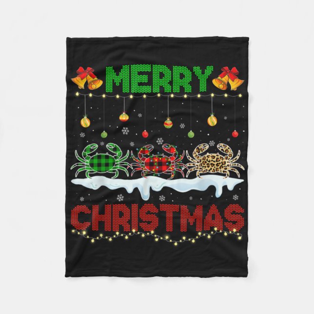 Merry Christmas Cute Crab Xmas Leopard Plaid Santa Fleecedecke (Vorderseite)