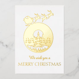 Merry Christmas Cute Custom Santa Sleigh and Trees Folieneinladung