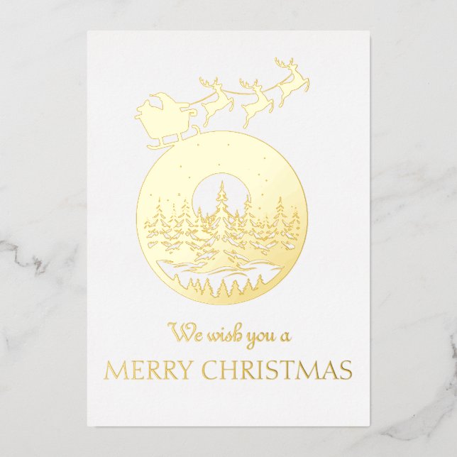 Merry Christmas Cute Custom Santa Sleigh and Trees Folieneinladung (Vorderseite)