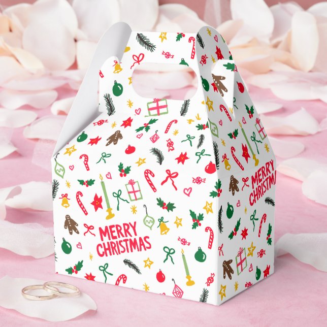Merry Christmas Cute Doodle Whimsical Pattern  Geschenkschachtel (Hochzeit)