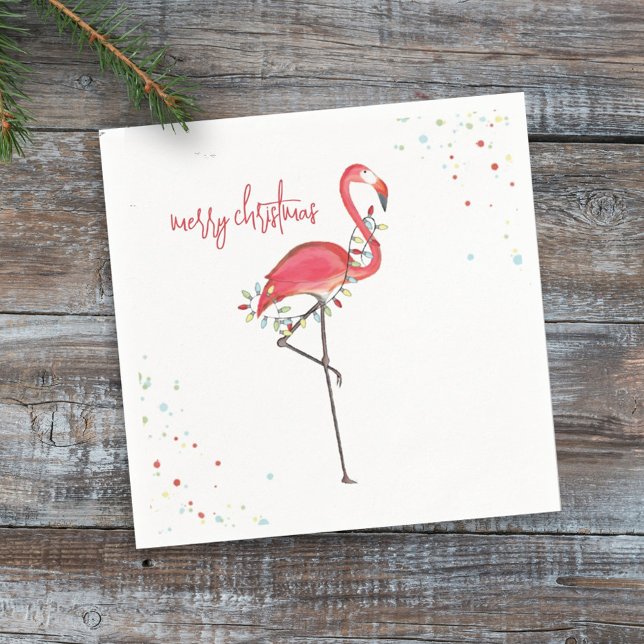 Merry Christmas Cute Festive Flamingo String Light Serviette (Cute Christmas Merry and Bright pink flamingo holiday lights.)
