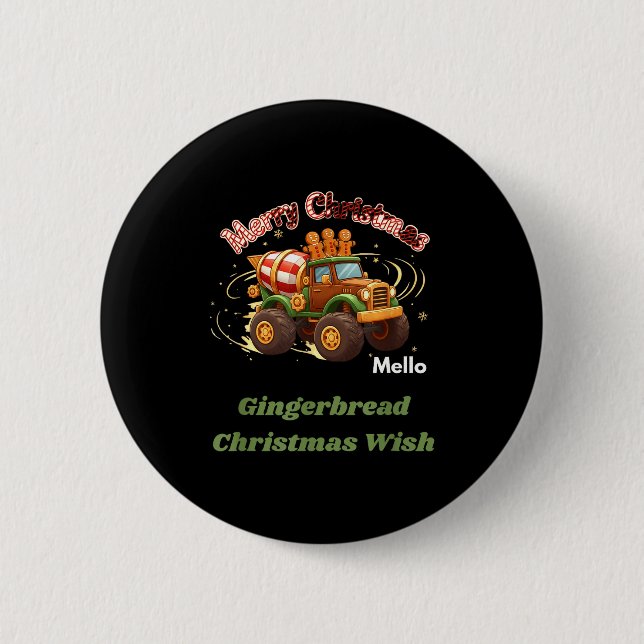 Merry Christmas Cute Gingerbread Mello Mixer Truck Button (Vorderseite)