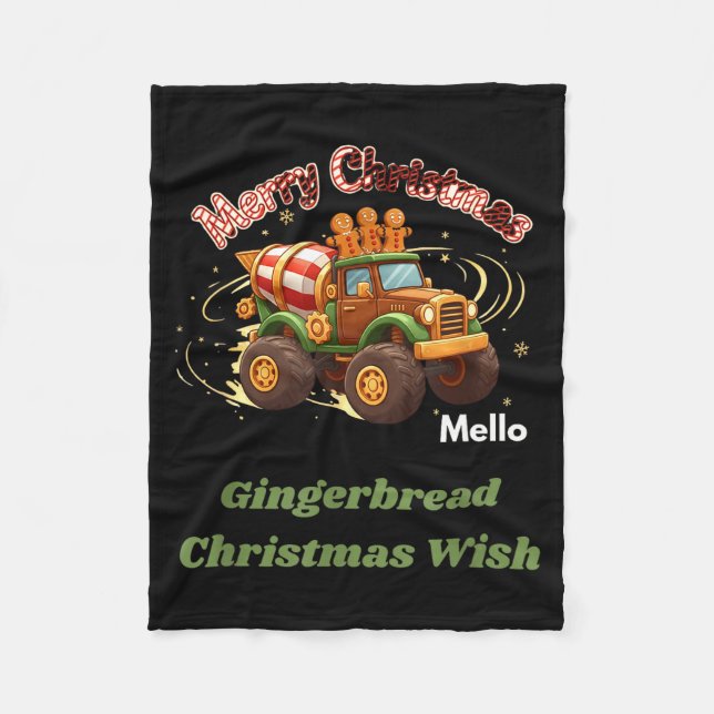 Merry Christmas Cute Gingerbread Mello Mixer Truck Fleecedecke (Vorderseite)