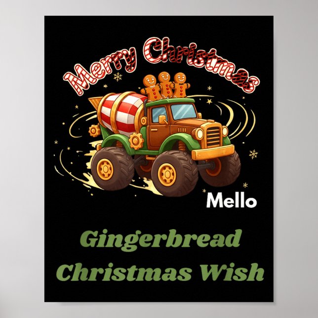 Merry Christmas Cute Gingerbread Mello Mixer Truck Poster (Vorne)