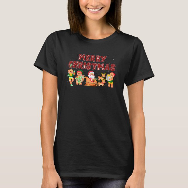 Merry Christmas Cute Gingerbread Santa Reindeer Co T-Shirt (Vorderseite)