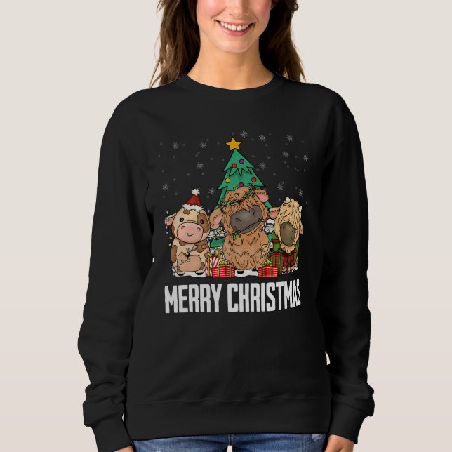 Merry Christmas Cute Highland Cows Xmas Tree Sweatshirt (Vorderseite)