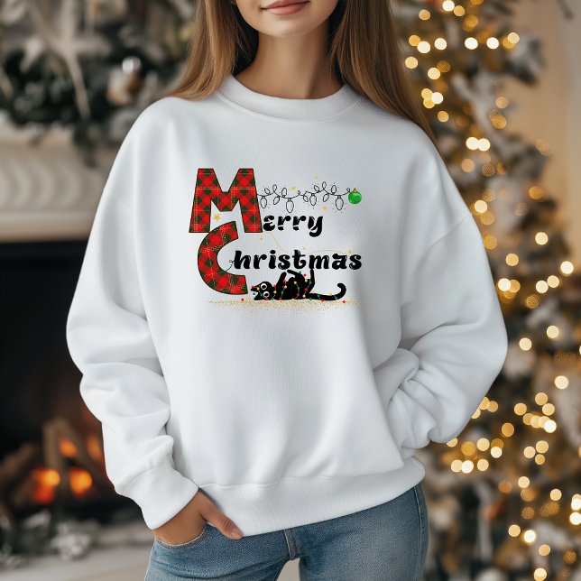Merry Christmas, Cute Kitten with Holiday Lights Sweatshirt (Von Creator hochgeladen)