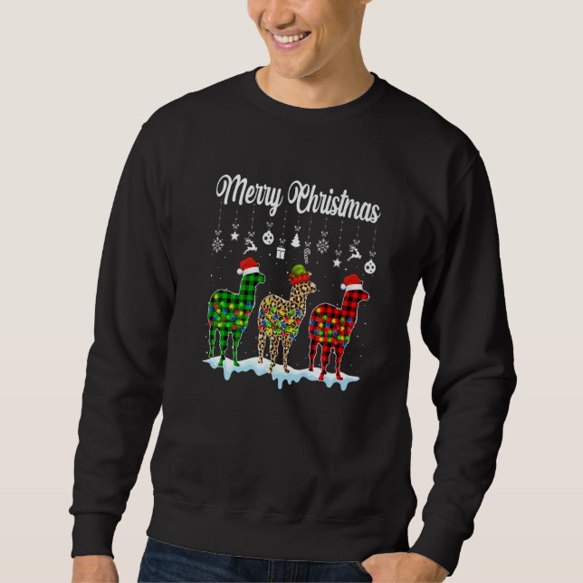 Merry Christmas Cute Llama  Xmas Leopard Plaid Sweatshirt (Vorderseite)