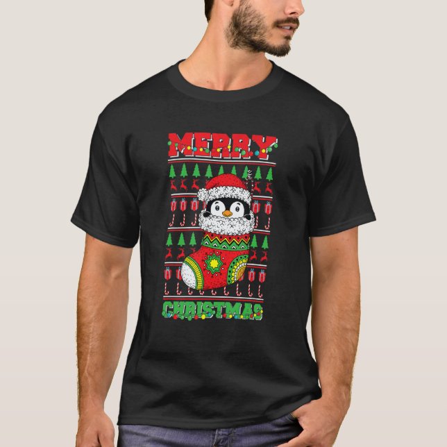 Merry Christmas Cute Penguin Ugly Xmas 1 T-Shirt (Vorderseite)