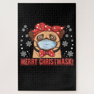 Merry Christmas Cute Pug Dog Breed Furry Puzzle