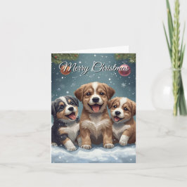 Merry Christmas Cute Puppies Christmas Card Feiertagskarte