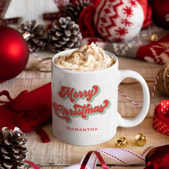 Merry Christmas Cute Retro Typography Custom  Kaffeetasse (Merry Christmas Simple retro style typography mug.)