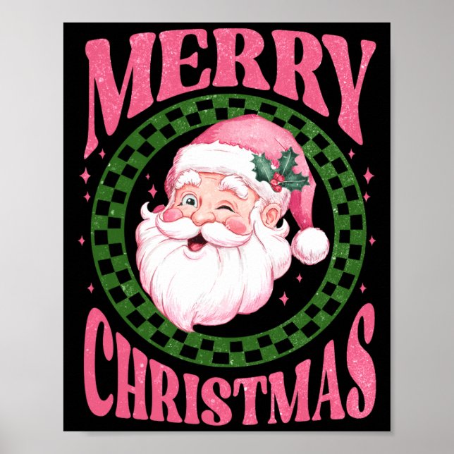 Merry Christmas Cute Santa Nk Retro Glitter  Poster (Vorne)