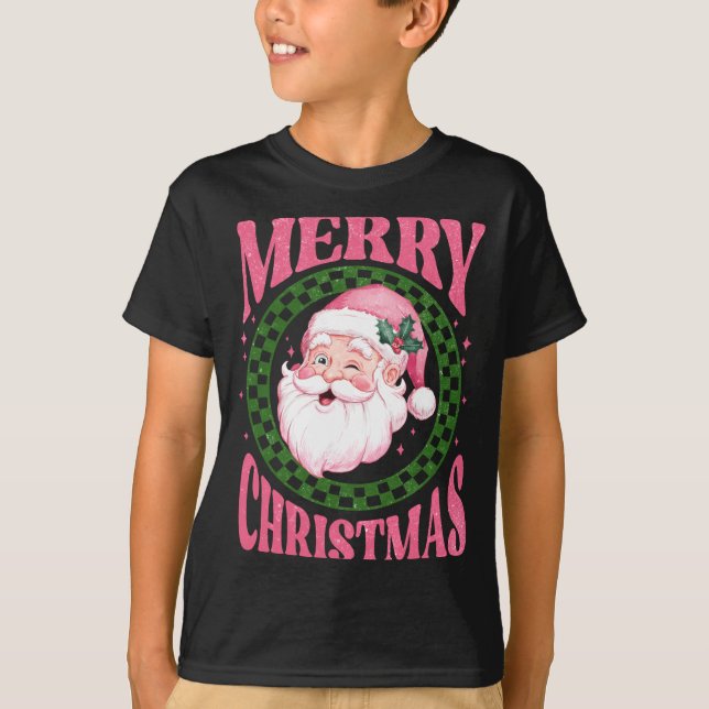 Merry Christmas Cute Santa Nk Retro Glitter  T-Shirt (Vorderseite)