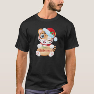 Merry Christmas Cute Santa Tiger Holiday Pajama T-Shirt