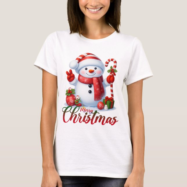 Merry Christmas Cute Snowman Illustration Tee (Vorderseite)