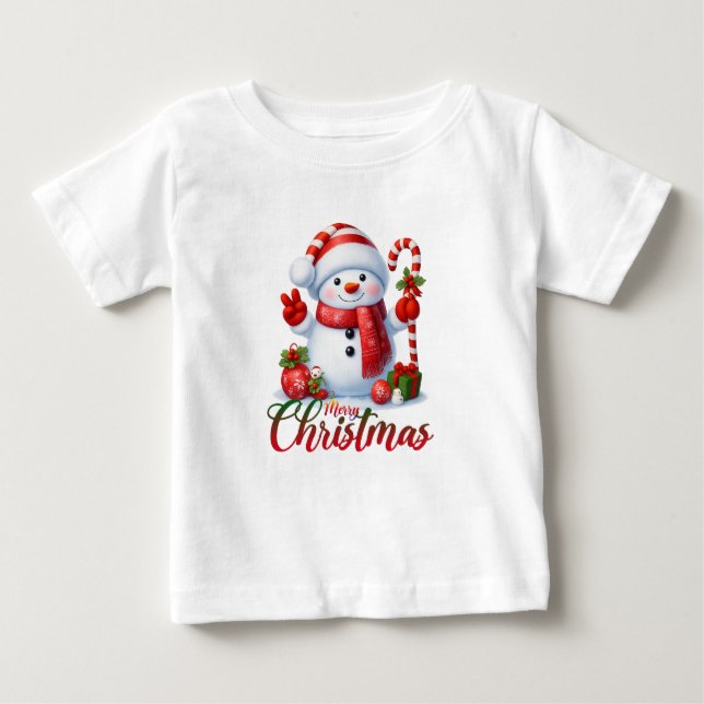 Merry Christmas Cute Snowman Illustration Tee (Vorderseite)