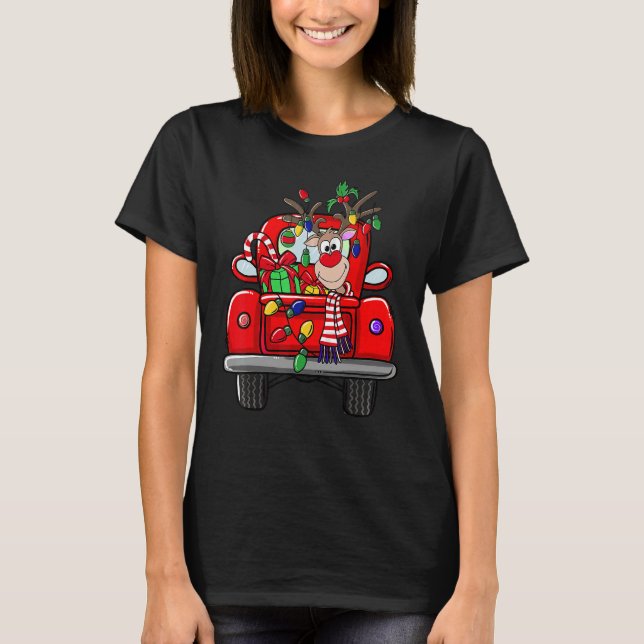 Merry Christmas Cute Truck Reindeer  Happy Christm T-Shirt (Vorderseite)