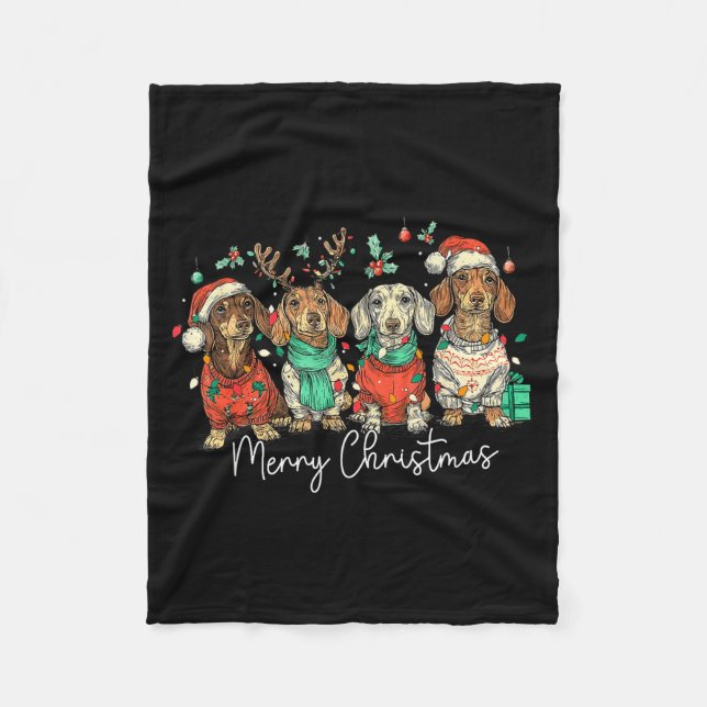 Merry Christmas Dachshund Dog Christmas Holiday Pe Fleecedecke (Vorderseite)