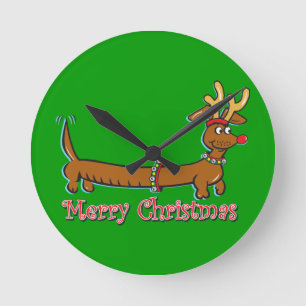 Merry Christmas Dachshund Runde Wanduhr
