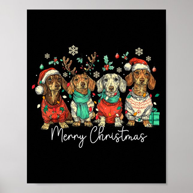 Merry Christmas Dachshund Santa Dog Xmas Lights Ho Poster (Vorne)