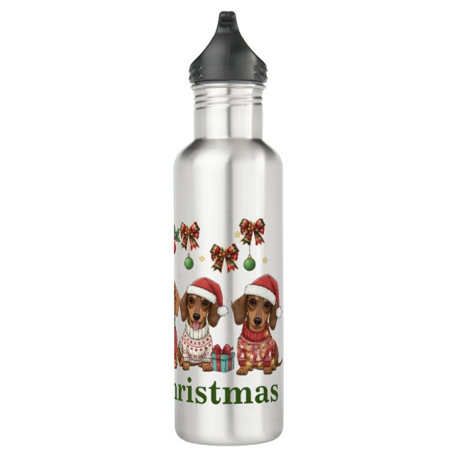 Merry Christmas Dachshunds  Edelstahlflasche (Rechts)