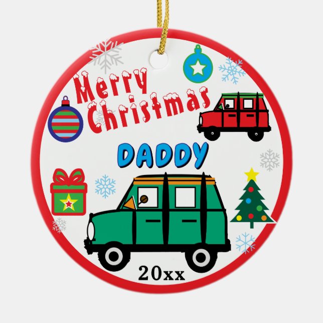 Merry Christmas Daddy Kids PHOTO Green Car Keramik Ornament (Vorne)