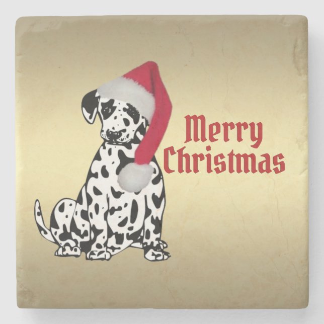 Merry Christmas Dalmatian Steinuntersetzer (Vorderseite)