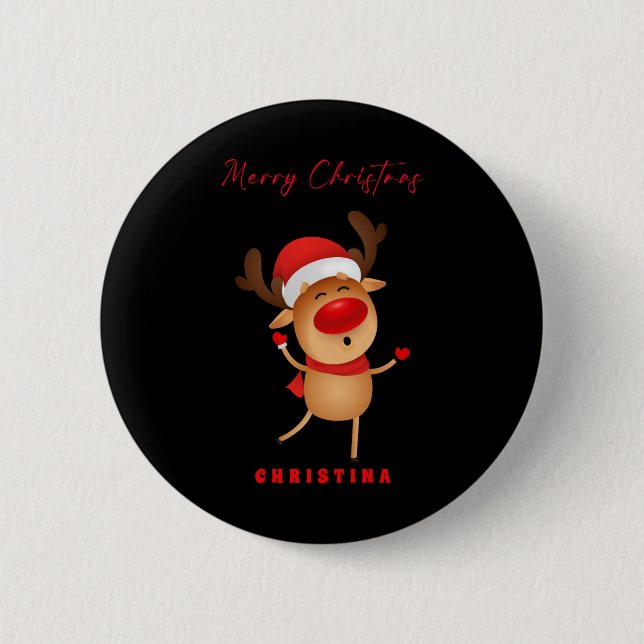 Merry Christmas Deer Cartoon Christmas T Shirt  Button (Vorderseite)