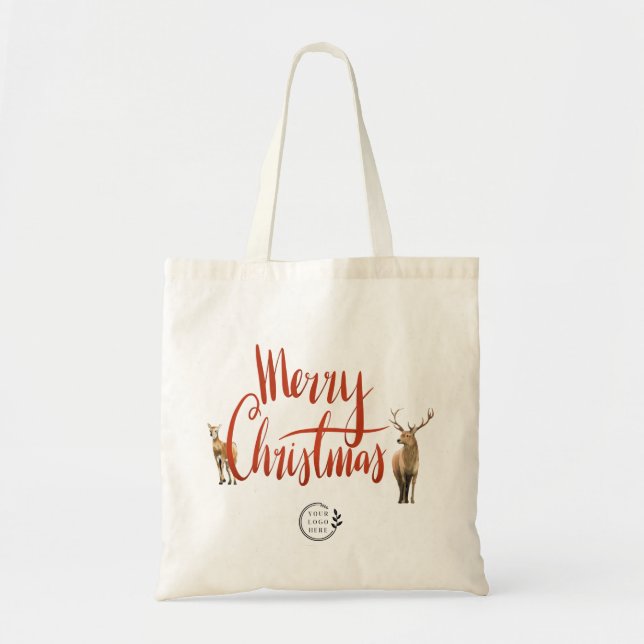 Merry Christmas Deer Custom Company Logo Budget Tragetasche (Vorne)