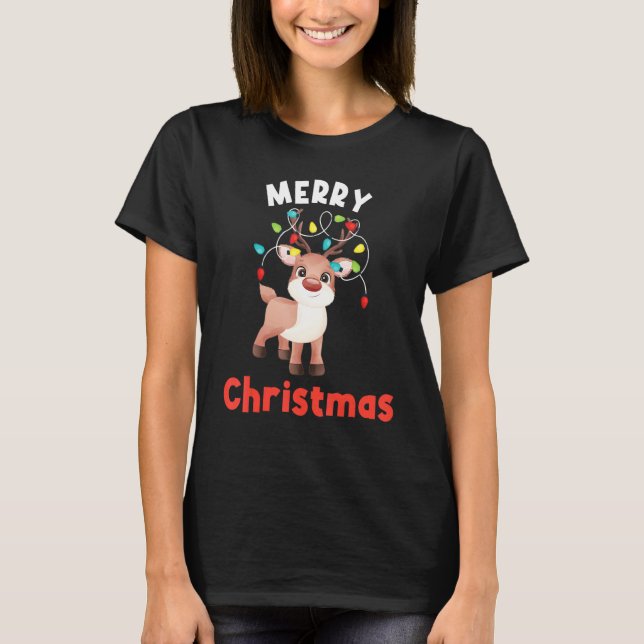 Merry Christmas Deer Reindeer Christmas Outfit T-Shirt (Vorderseite)