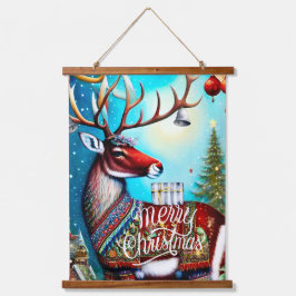 MERRY CHRISTMAS DEER WANDTEPPICH MIT HOLZRAHMEN