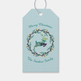 Merry Christmas Deer with Wreath Teal Customize Geschenkanhänger