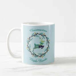 Merry Christmas Deer with Wreath Teal Customize Kaffeetasse