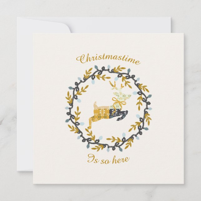 Merry Christmas Deer Yellow Cream Flat Card        (Vorderseite)