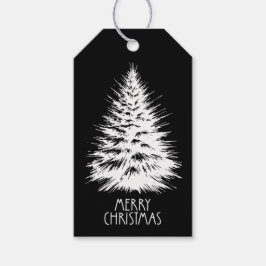 Merry Christmas Distressed Chic White Pine Tree Geschenkanhänger