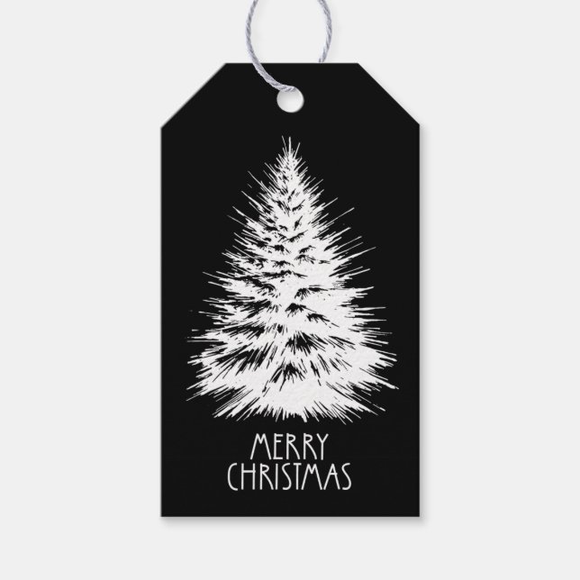 Merry Christmas Distressed Chic White Pine Tree Geschenkanhänger (Vorderseite)