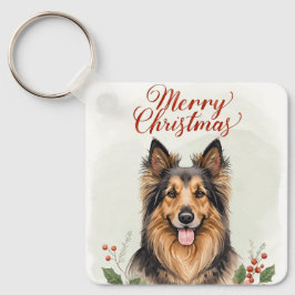 Merry Christmas Dog Festive Holiday Keychain Charm Schlüsselanhänger