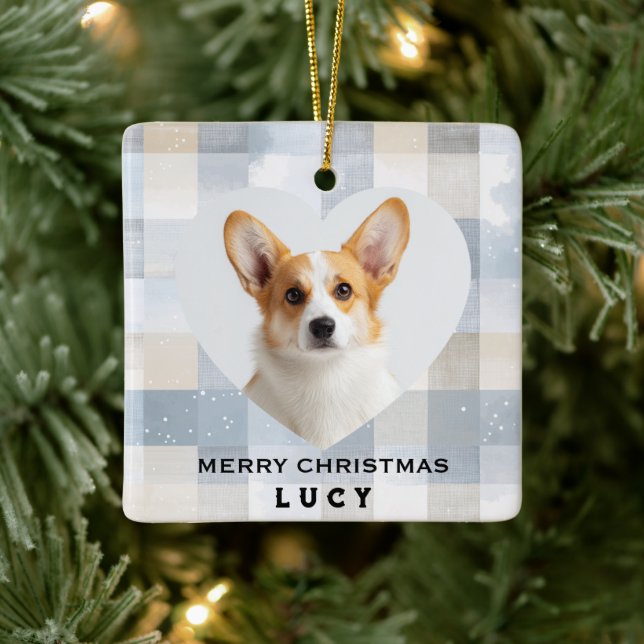 Merry Christmas Dog Heart Shaped Photo Ornament  (Baum)